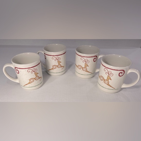 Pier 1 Rustic Reindeer Mugs, Set of 4, Made in Britain UK
